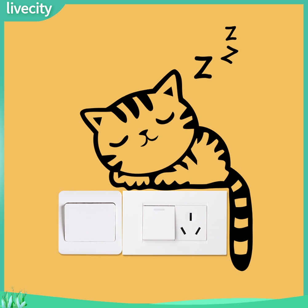 （livecity）Miếng dán tường trang trí công tắc hình chó mèo