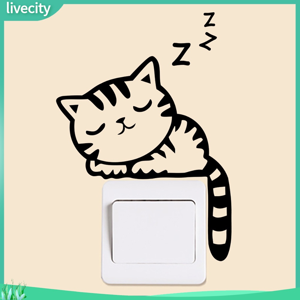 （livecity）Miếng dán tường trang trí công tắc hình chó mèo