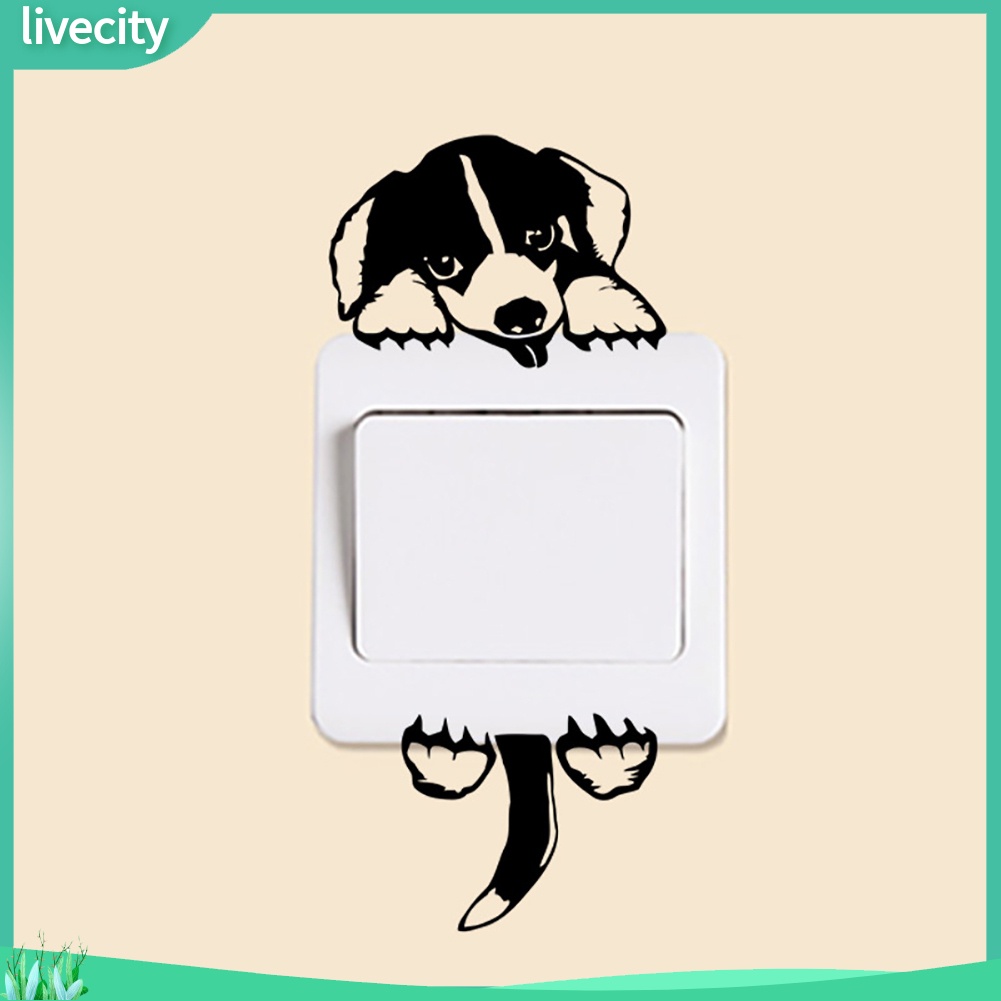 （livecity）Miếng dán tường trang trí công tắc hình chó mèo