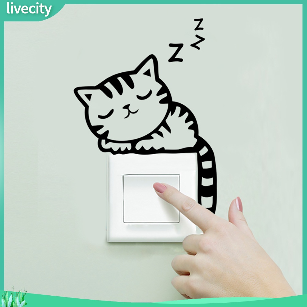 （livecity）Miếng dán tường trang trí công tắc hình chó mèo