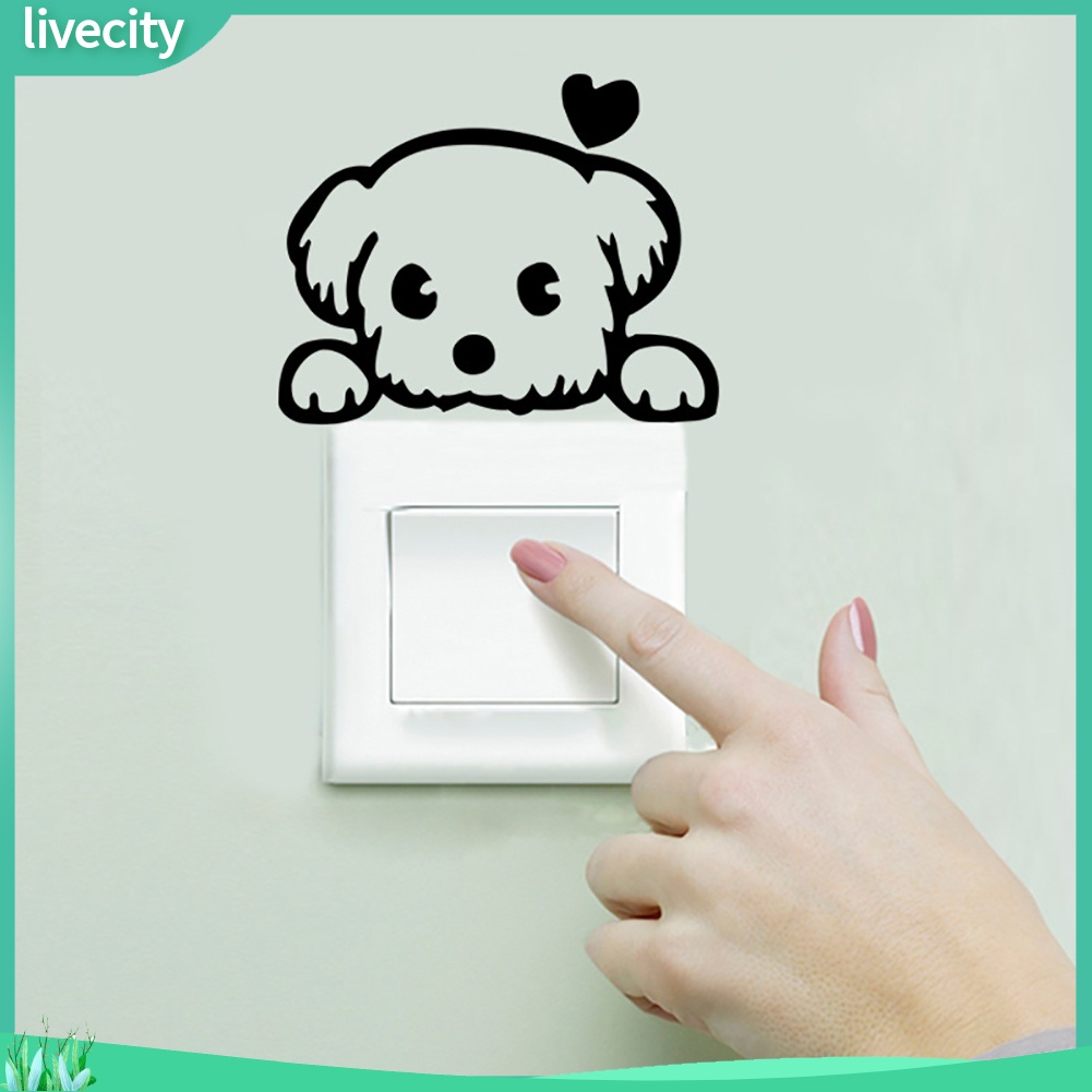 （livecity）Miếng dán tường trang trí công tắc hình chó mèo