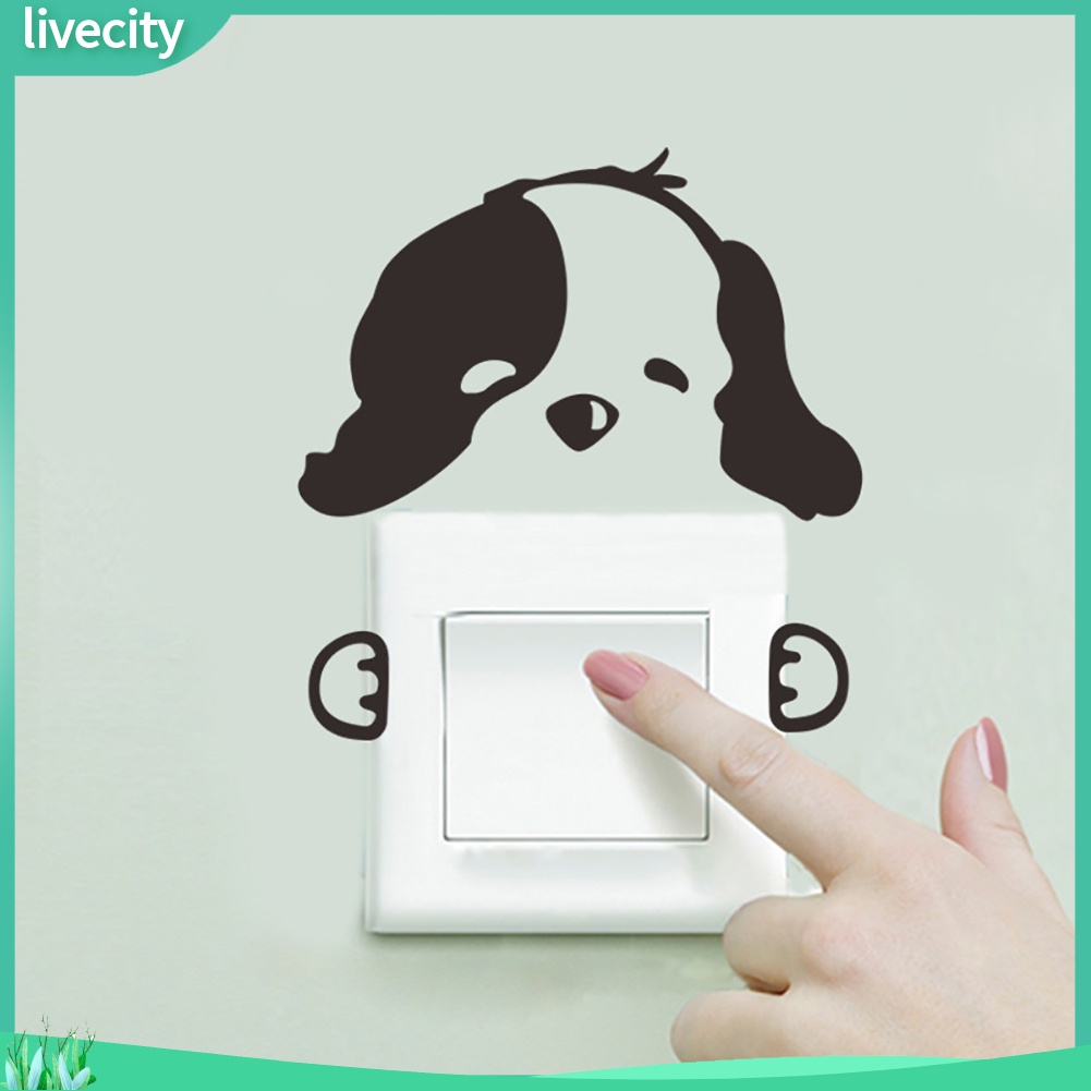 （livecity）Miếng dán tường trang trí công tắc hình chó mèo