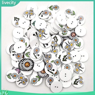 {livecity} Set 100 Nút Gỗ Họa Tiết Hoa Hướng Dương Đơn Giản Đa Dạng