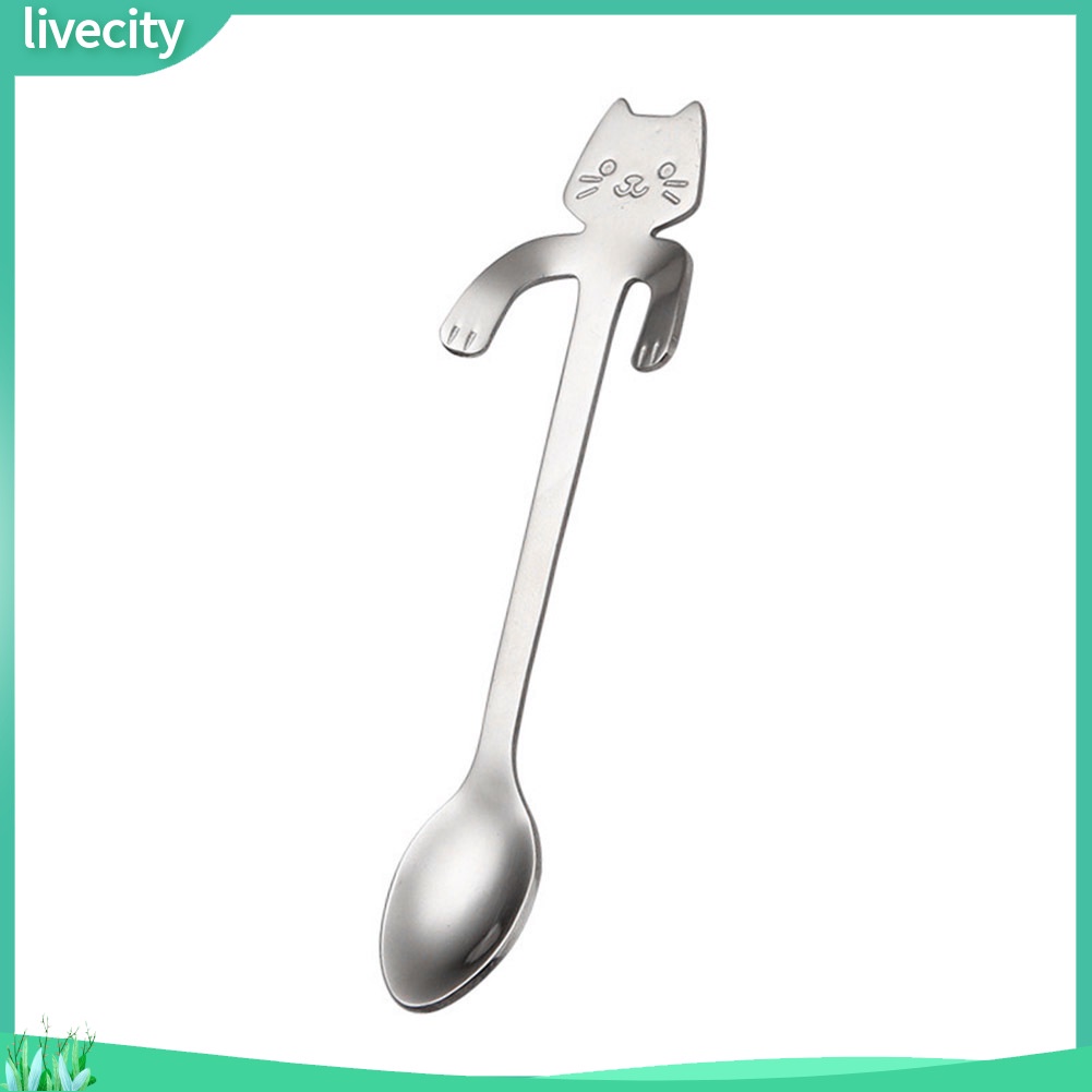 Muỗng tay cầm dài bằng inox kiểu hoạt hình mèo dễ thương