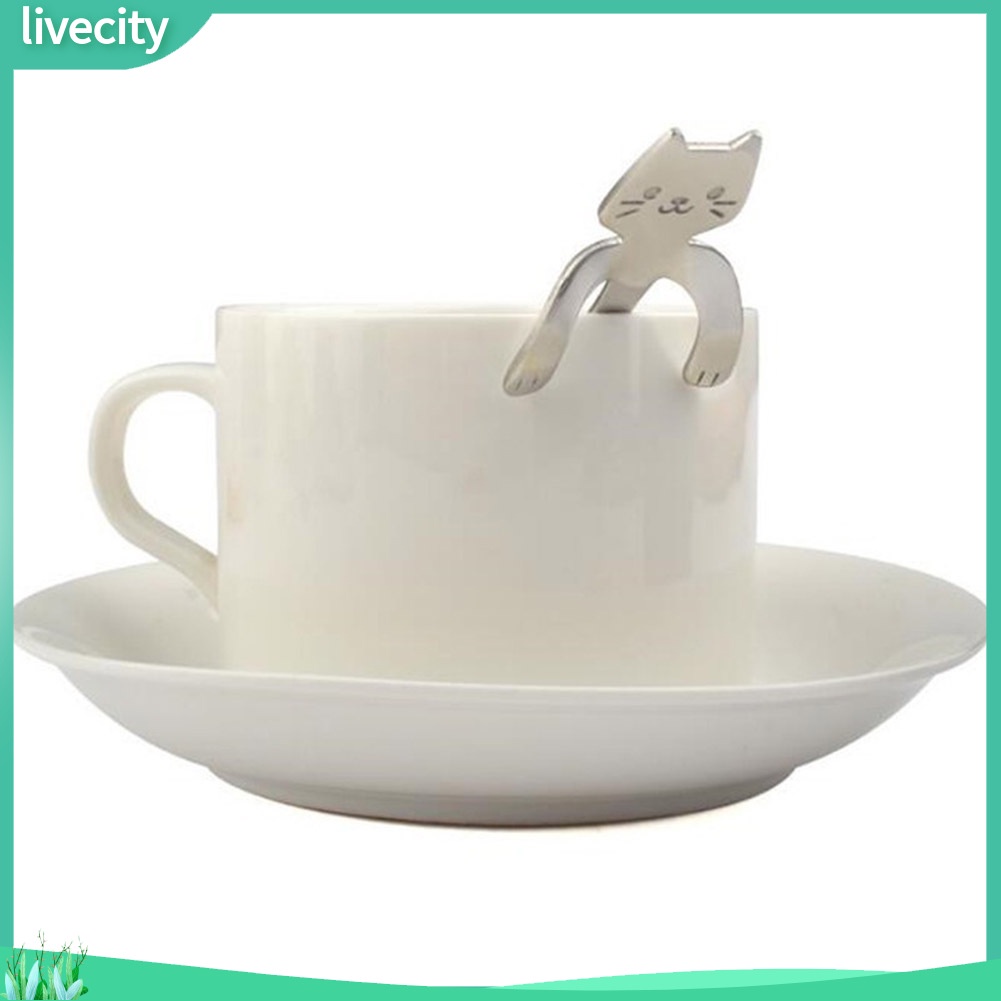 Muỗng tay cầm dài bằng inox kiểu hoạt hình mèo dễ thương