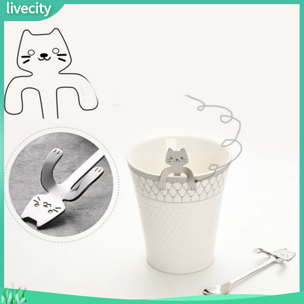 Muỗng tay cầm dài bằng inox kiểu hoạt hình mèo dễ thương