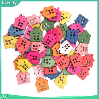 livecity 50 Nút gỗ hình ngôi nhà mini trang trí scrapbook