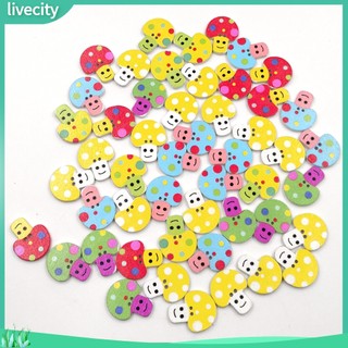 {livecity} 50 Nút gỗ hình nấm hoạt hình trang trí scrapbook