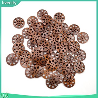 {livecity} Bộ Túi 50 Nút Gỗ 4 Lỗ Thiết Kế Rỗng Dùng Cho May Vá Trang Trí