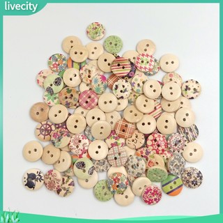 livecity 100 Nút gỗ 2 lỗ hình bông hoa nhiều màu