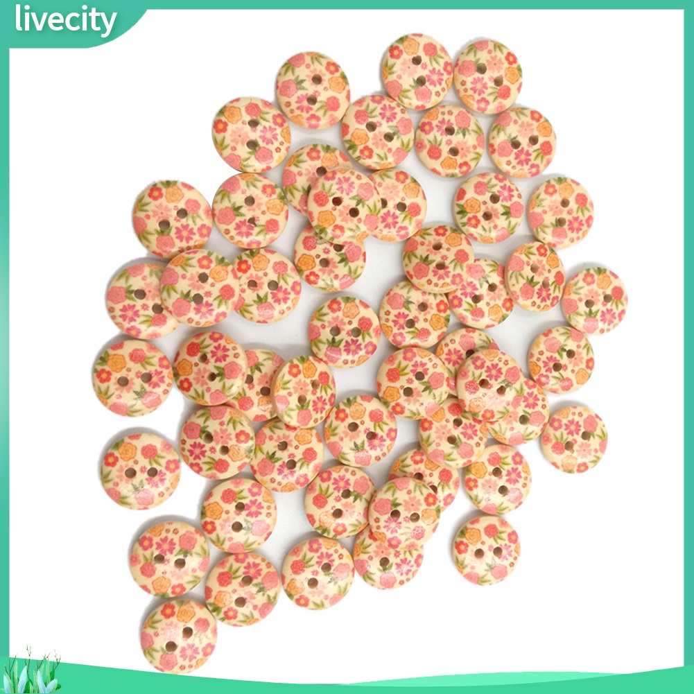 Set 100 Nút Gỗ 2 Lỗ Hình Bông Hoa Chuyên Dụng Cho May Vá