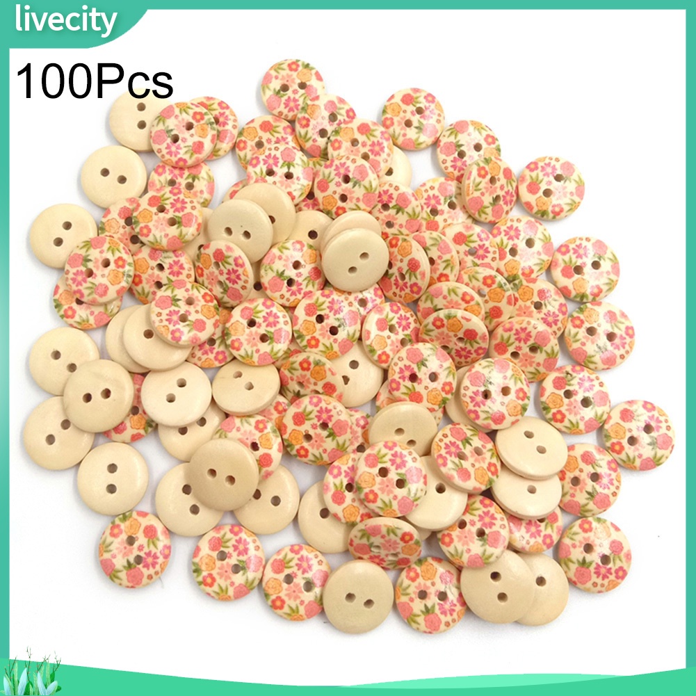 Set 100 Nút Gỗ 2 Lỗ Hình Bông Hoa Chuyên Dụng Cho May Vá