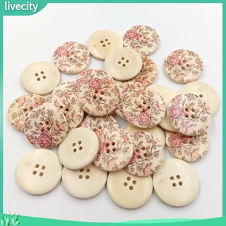 {livecity} Bộ 30 nút tròn 4 lỗ bằng gỗ hình hoa cổ điển