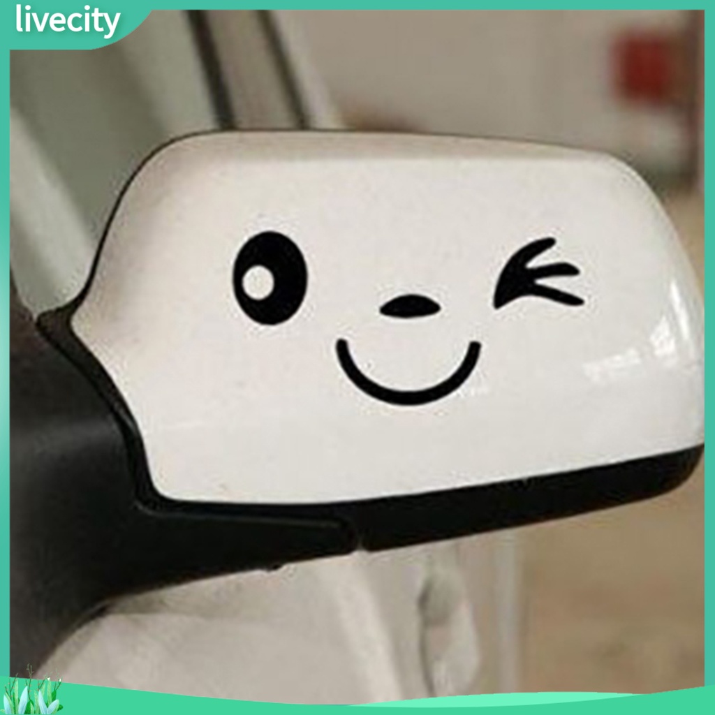 Cặp 2 decal dán trang trí kính chiếu hậu xe hơi hình mặt cười đáng yêu