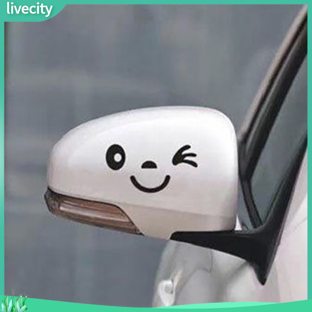 Cặp 2 decal dán trang trí kính chiếu hậu xe hơi hình mặt cười đáng yêu