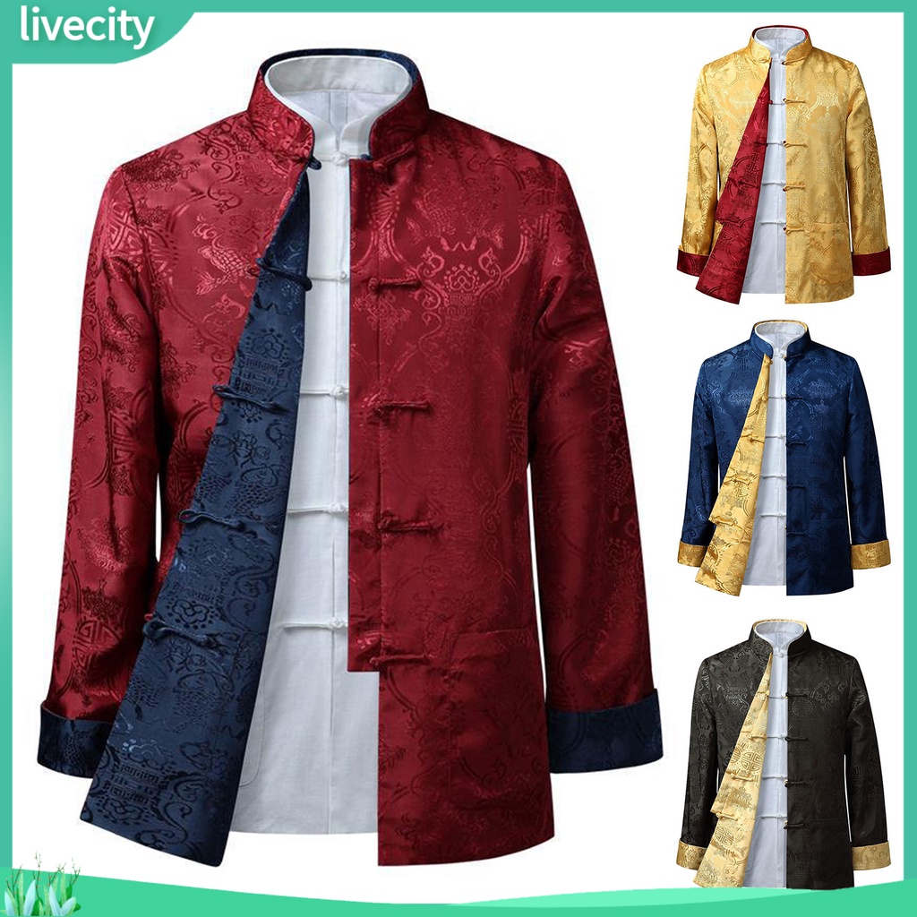 {livecity} Áo Khoác Trung Hoa Truyền Thống Trung Hoa Cổ Đứng Tay Dài Có Thể Đảo Ngược Giữ Ấm Mặc Hàng Ngày