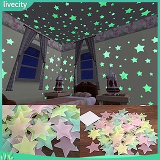 {livecity} Bộ 100 nhãn dán tường hình sao hiệu ứng dạ quang trang trí không gian