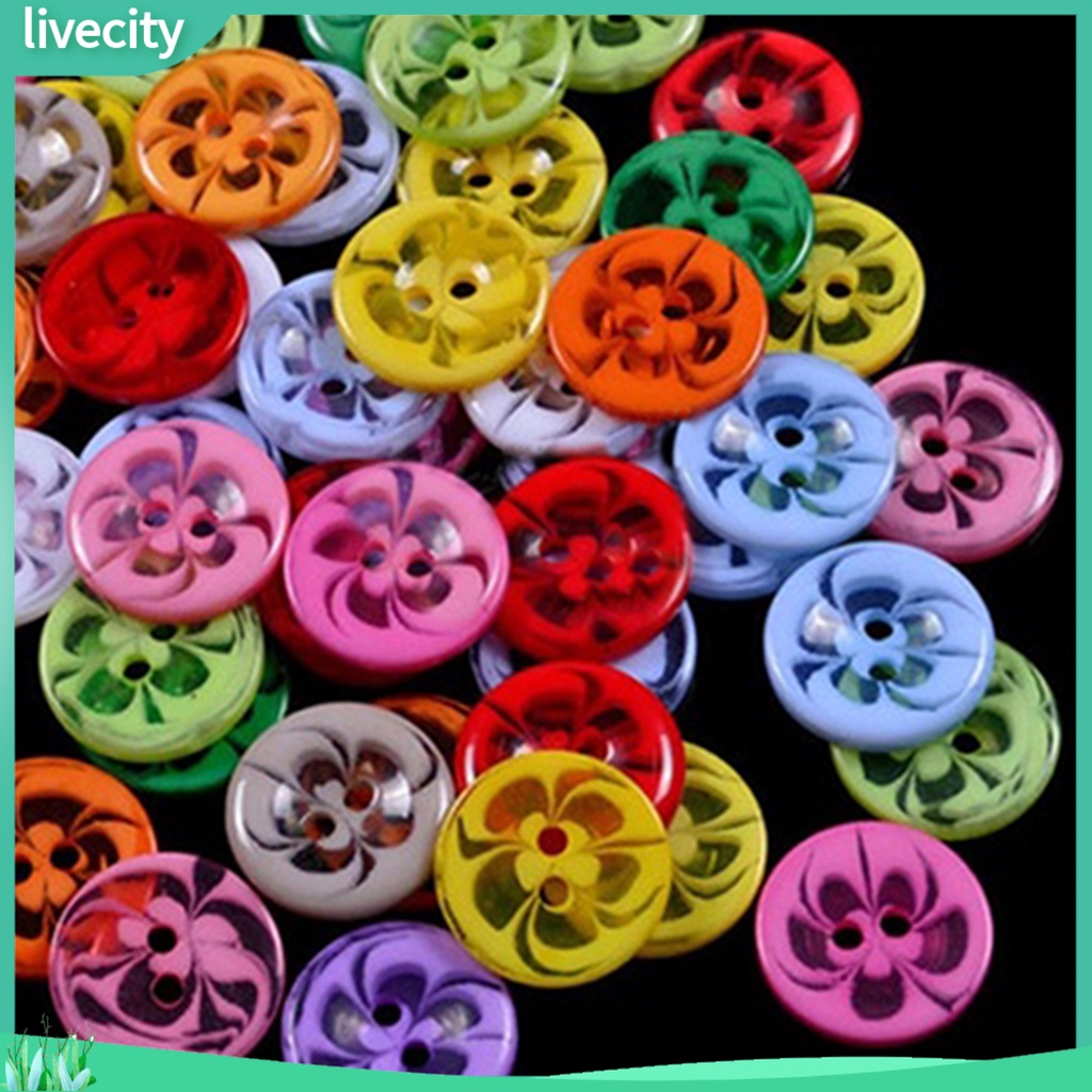 {livecity} Bộ 100 nút hoa 2 lỗ nhiều màu