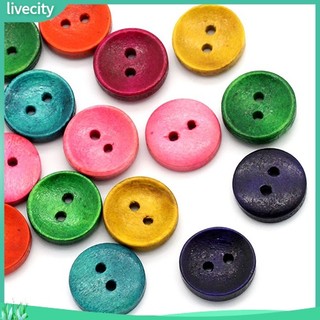 {livecity} Bộ 100 nút gỗ tròn hai lỗ màu trơn dùng làm đồ thủ công DIY