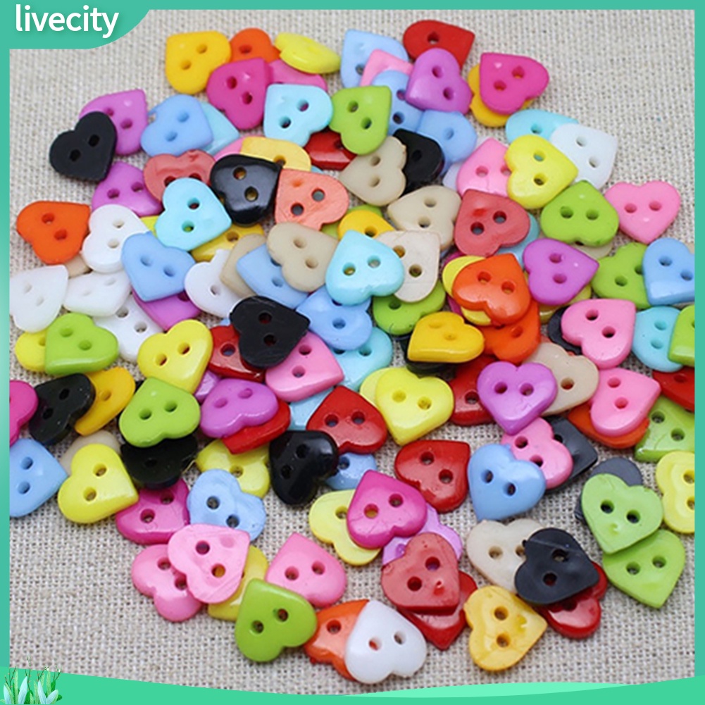 {livecity} Set 100 nút nhựa hình trái tim nhiều màu trang trí scrapbook