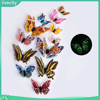{livecity} Bộ 12 bươm bướm 3D phát quang gắn trang trí nội thất