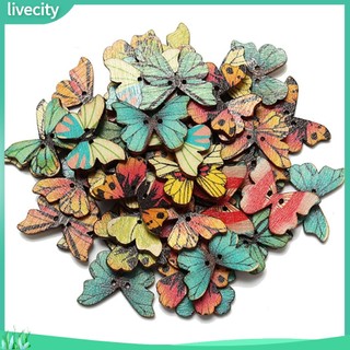 {livecity} Bộ 50 Nút Gỗ Hình Bướm Trang Trí Scrapbook