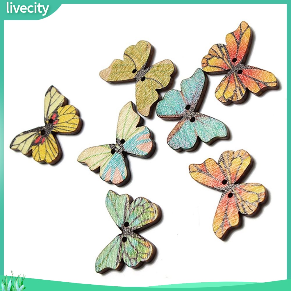 Bộ 50 Nút Gỗ Hình Bướm Trang Trí Scrapbook