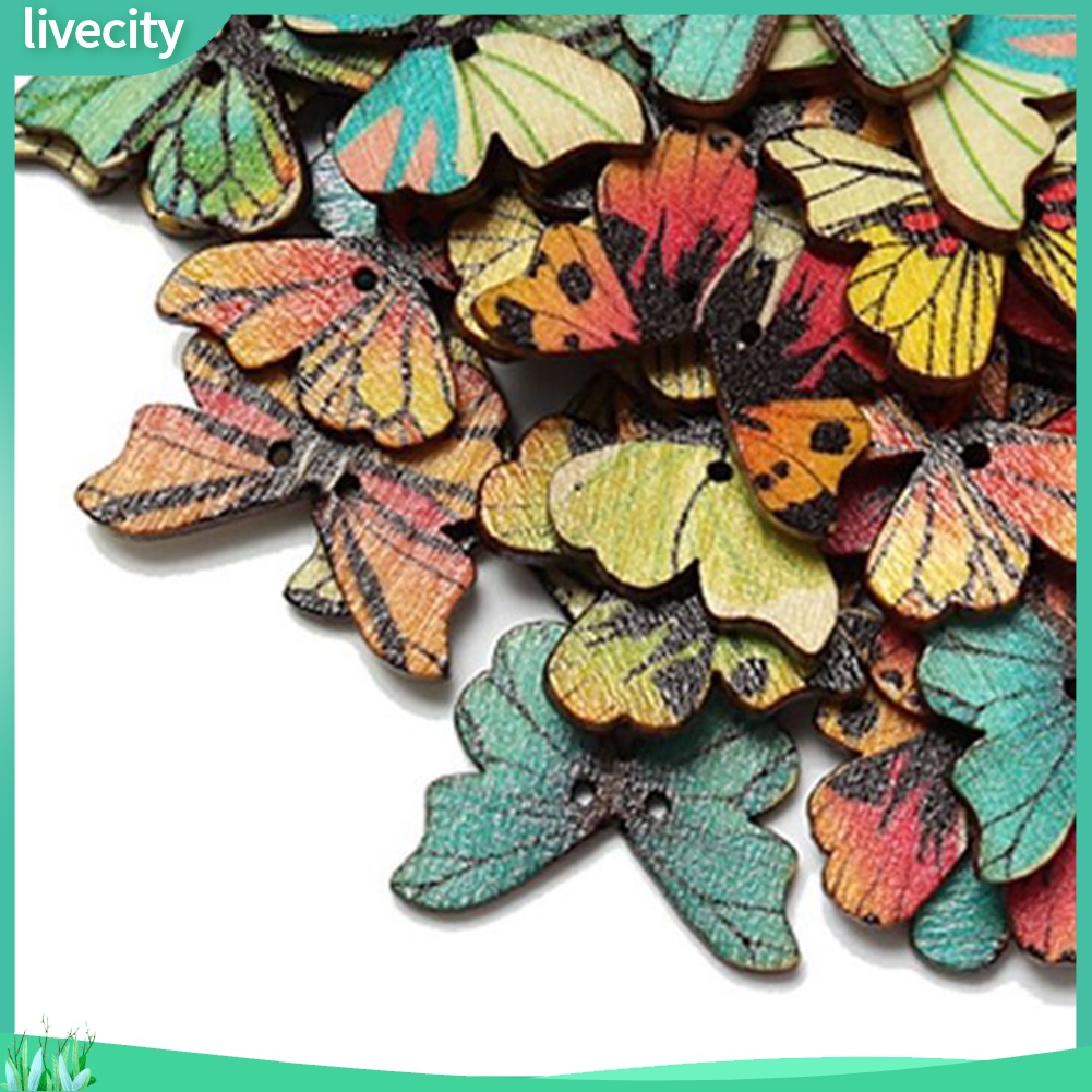 Bộ 50 Nút Gỗ Hình Bướm Trang Trí Scrapbook