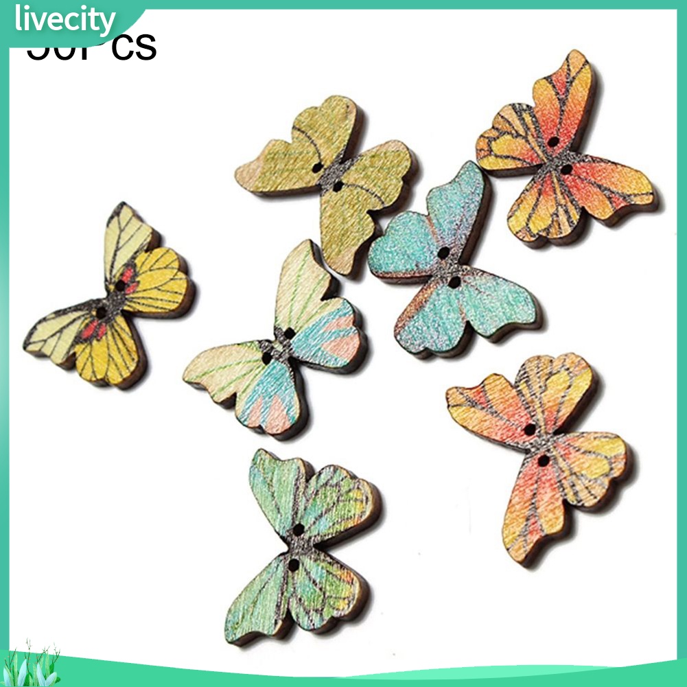 Bộ 50 Nút Gỗ Hình Bướm Trang Trí Scrapbook