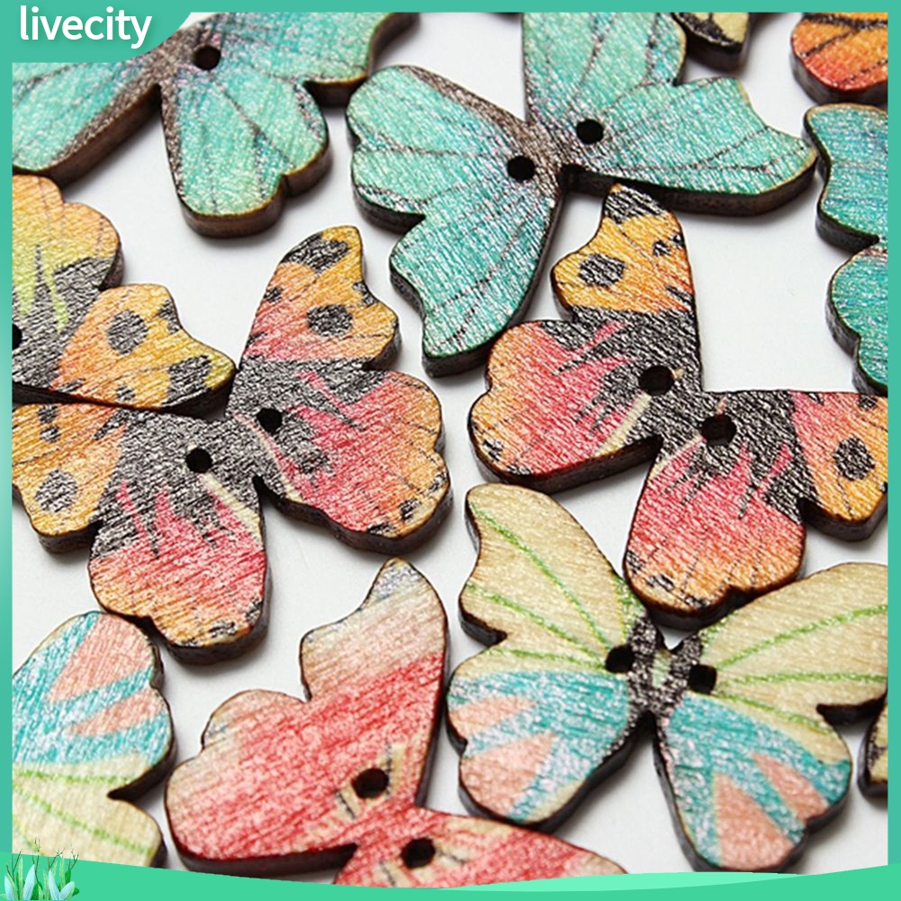 Bộ 50 Nút Gỗ Hình Bướm Trang Trí Scrapbook