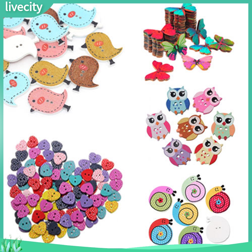 {livecity} Set 50 nút gỗ hình chim cú trang trí scrapbook