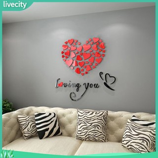 {livecity} Sticker dán tường họa tiết 3D hình trái tim tình yêu dùng trang trí văn phòng