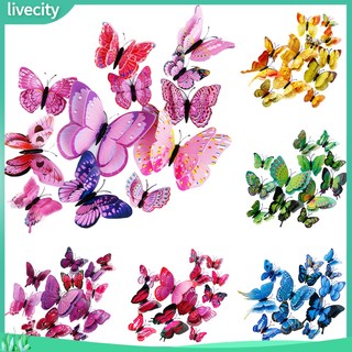 {livecity} Set 12 bươm bướm 3D có nam châm dán tủ lạnh tiện dụng