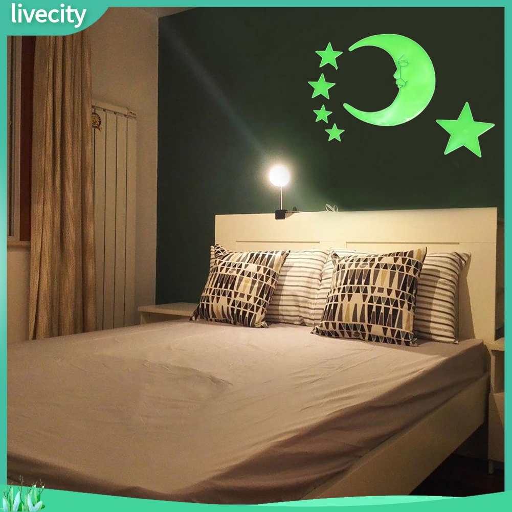 {livecity} Miếng dán tường dạ quang hình mặt trăng và ngồi sao