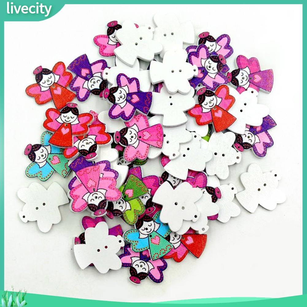 Bộ 50 nút gỗ hình thiên thần trang trí scrapbook