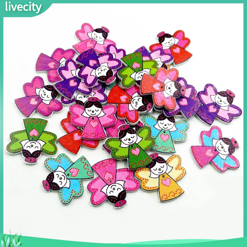 Bộ 50 nút gỗ hình thiên thần trang trí scrapbook