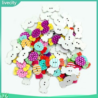 {livecity} Bộ 50 nút gỗ thiết kế hình viên kẹo đáng yêu