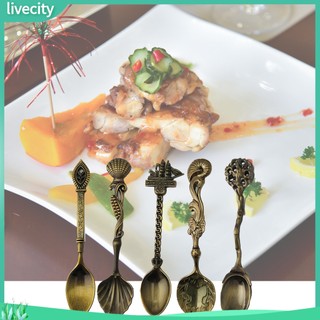 {livecity} Bộ 5 thìa đồng chạm khắc hoa văn tinh xảo cổ điển