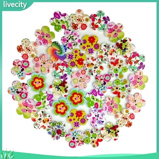 {livecity} 100 Nút gỗ hình hoa đủ màu xinh xắn cho trang trí thủ công