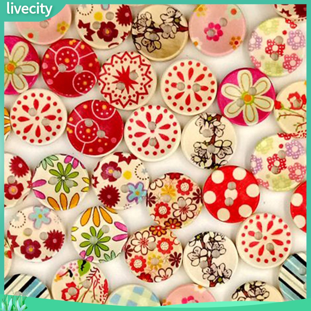 Set 100 nút gỗ 2 lỗ hình dễ thương trang trí scrapbook
