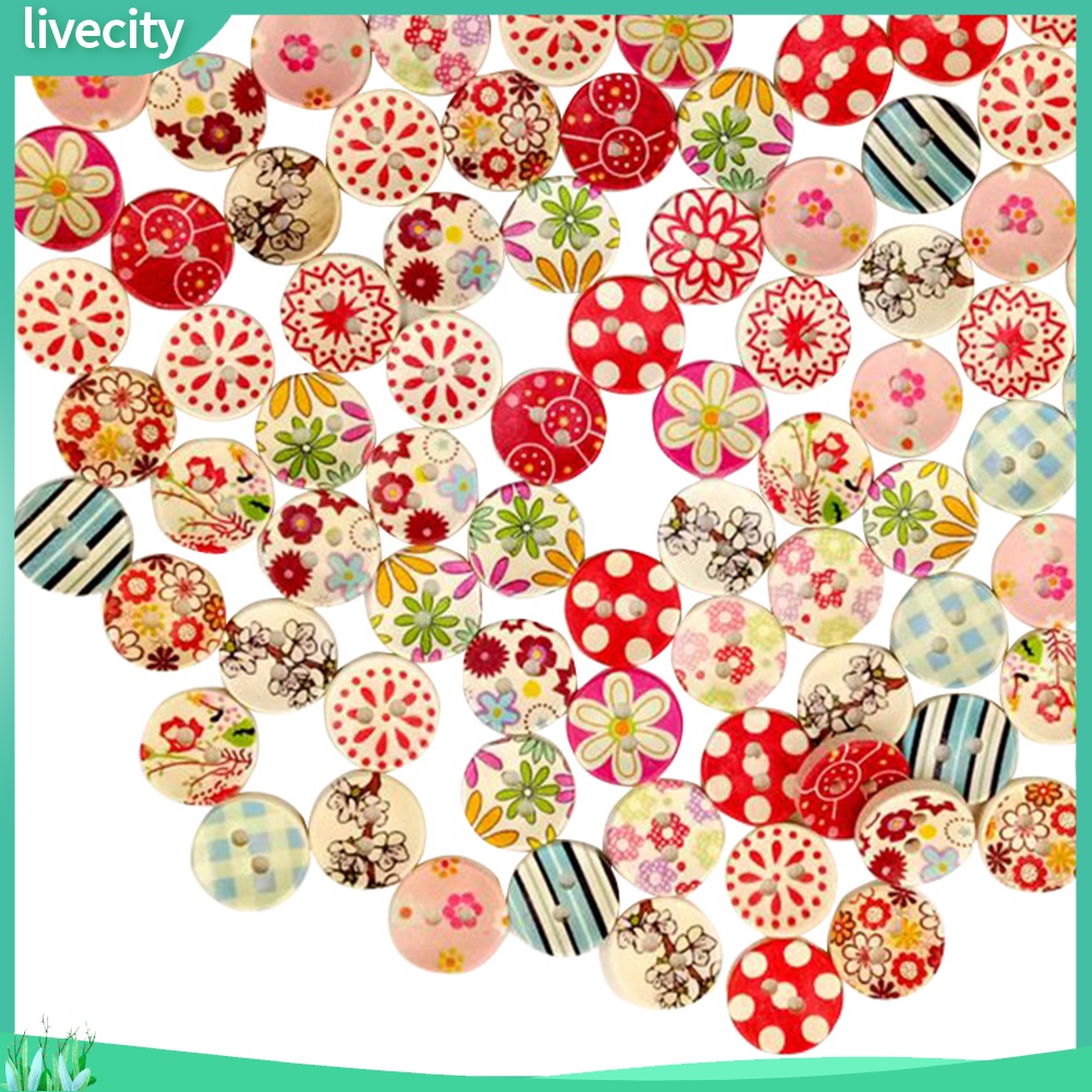 Set 100 nút gỗ 2 lỗ hình dễ thương trang trí scrapbook