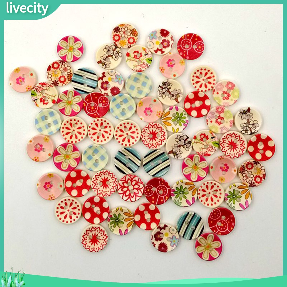 Set 100 nút gỗ 2 lỗ hình dễ thương trang trí scrapbook
