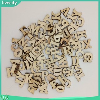 {livecity} Bộ 100 nút gỗ họa tiết kí tự và số trang trí thủ công đa năng