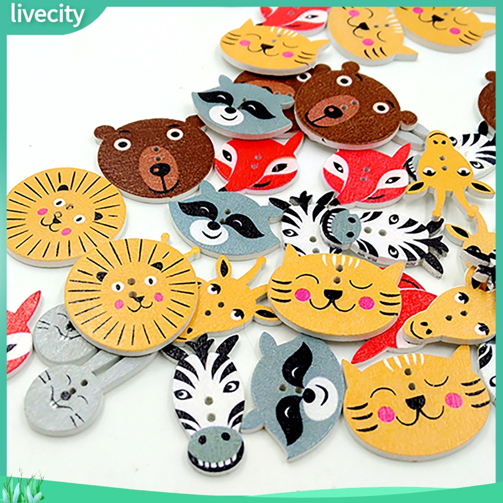 Bộ 50 nút gỗ 2 lỗ hình động vật trang trí scrapbook