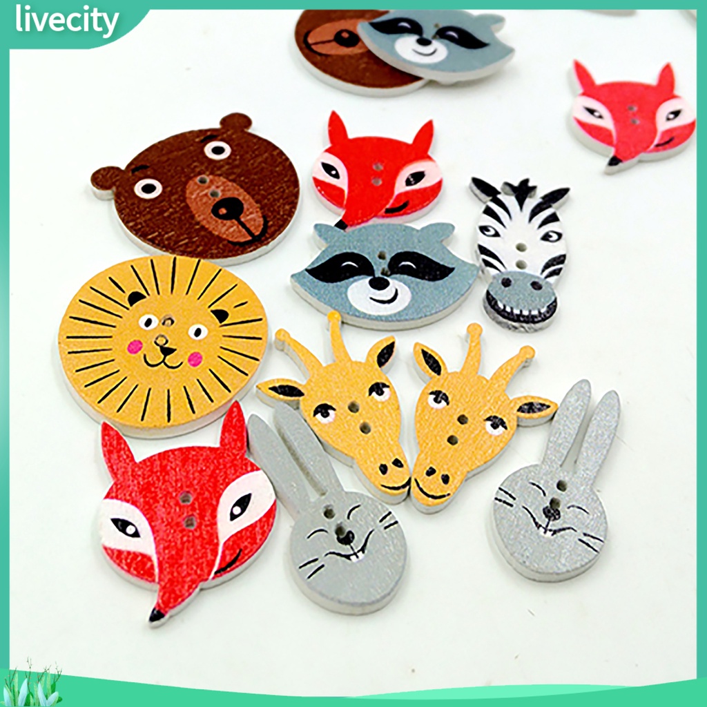 Bộ 50 nút gỗ 2 lỗ hình động vật trang trí scrapbook