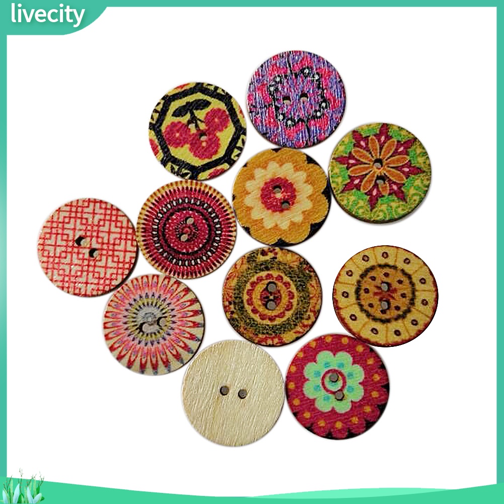 100 khuy gỗ in hình hoa phong cách cổ điển nhiều màu sắc kích thước 20mm