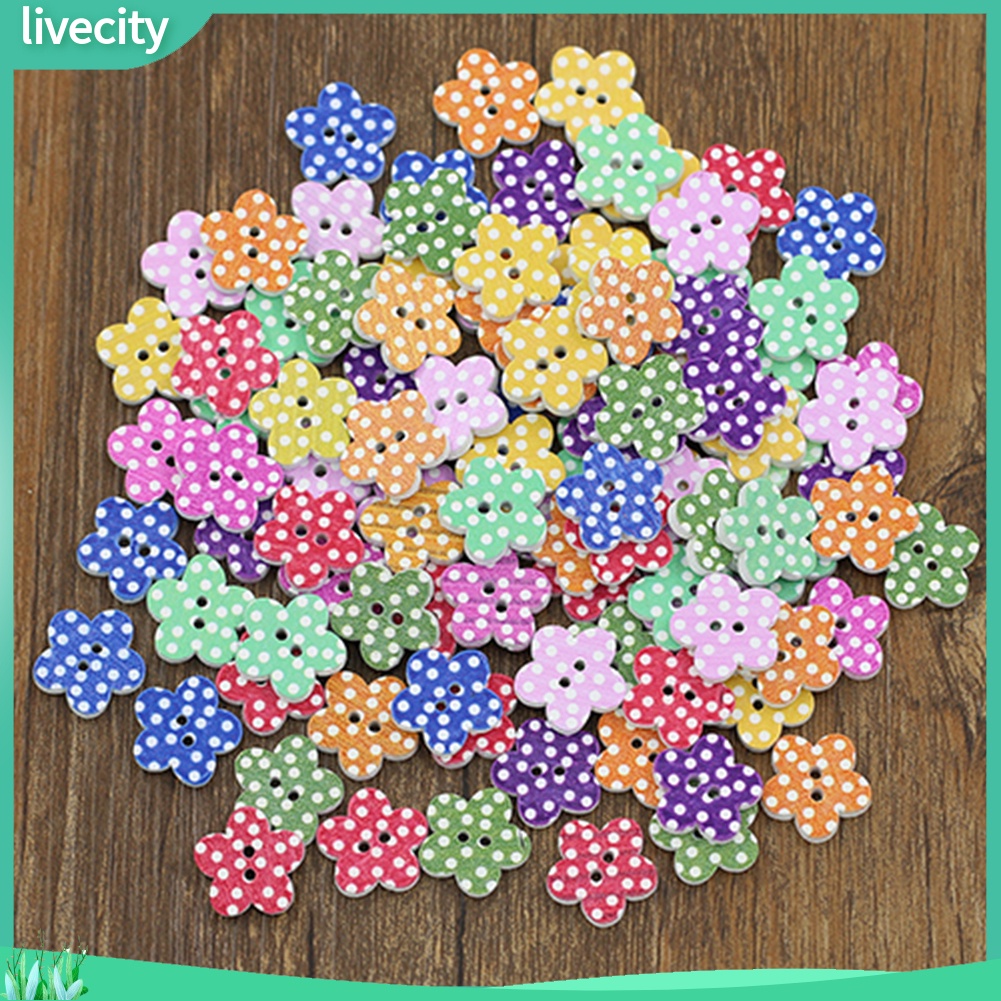 {livecity} 100 Nút gỗ hình hoa DIY cho may vá 20 X 2mm