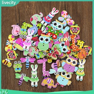 {livecity} Bộ 50 nút gỗ hình động vật dễ thương dùng để trang trí