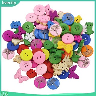 {livecity} Set 100 nút gỗ nhiều màu trang trí scrapbook