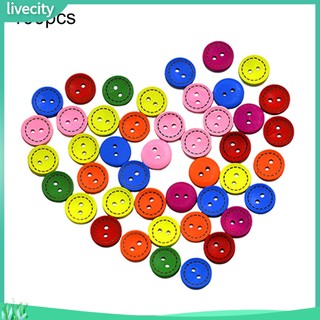 {livecity} Set 100 nút gỗ tròn nhiều màu trang trí scrapbook